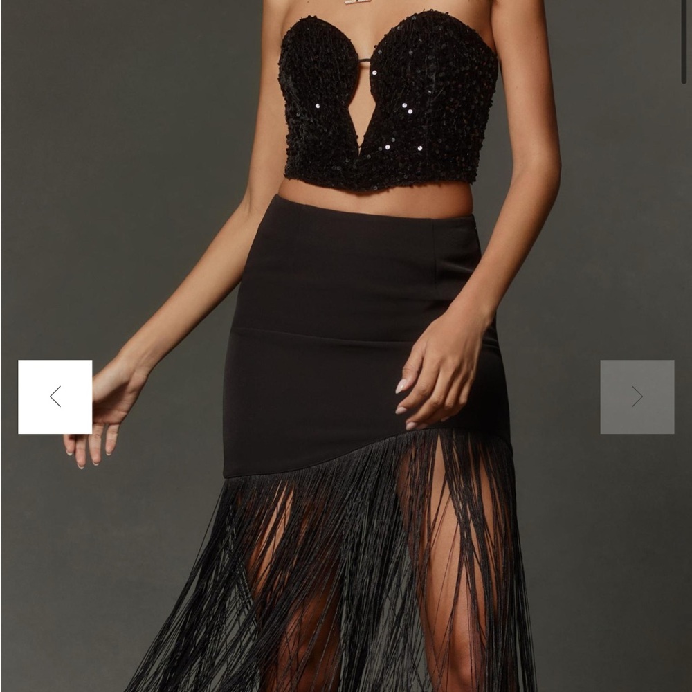 En Saison size small Black Strapless Fringe Dress